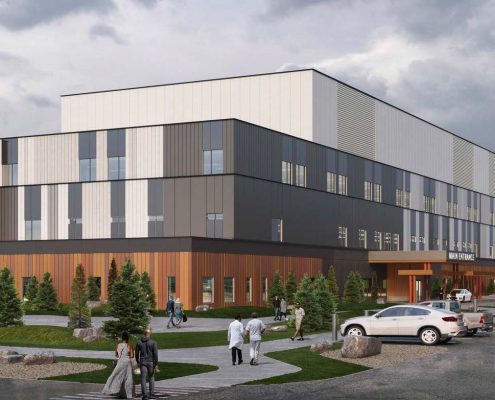 An artist's rendering of a new hospital building.
